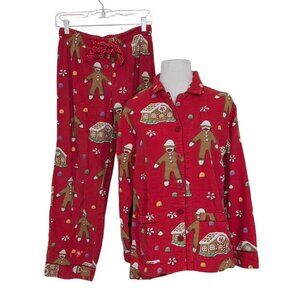 Nick & Nora Pajama Set Womens Size Small Red Sock Monkey Gingerbread House